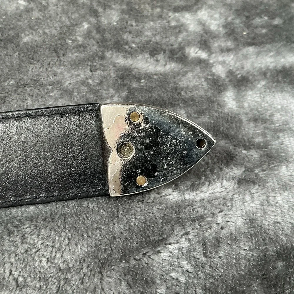 Men's Brown & Black Italian Leather Belt Silver Buckle (Brass) Western Look